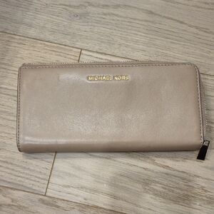 Michael Kors Beige Wallet with Gold Accents
